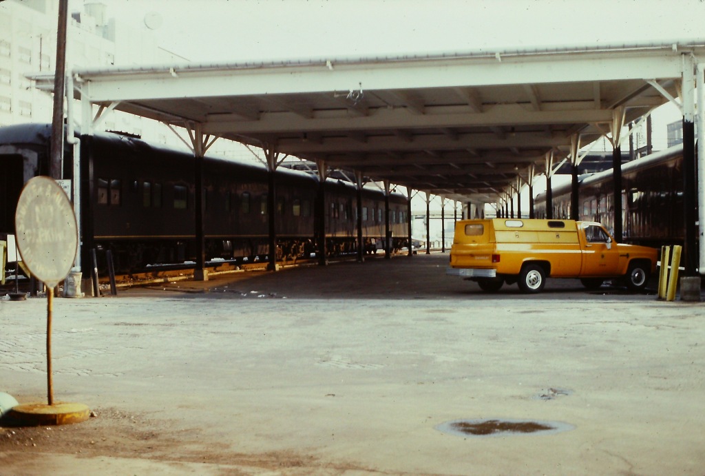 Under the Shed at Spring Street, behind the Southern Rwy offices in Atlanta. This is what is left of the south end of Terminal Station and was, for a few years, Southern's Spring Street Station. The Nancy Hanks II used this station. 